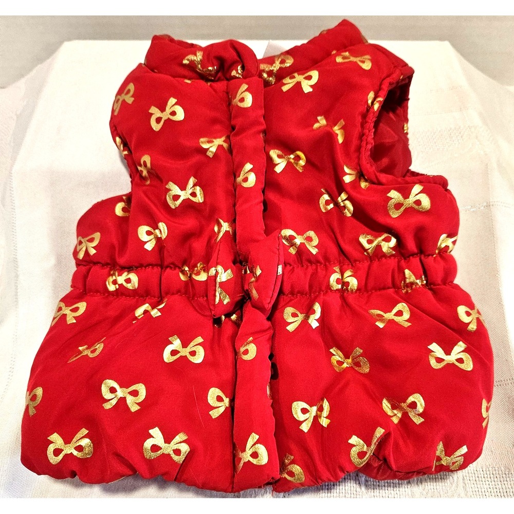 Healthtex Baby Girl Puffer Vest Red w/Gold Bows Size 3–6 Months